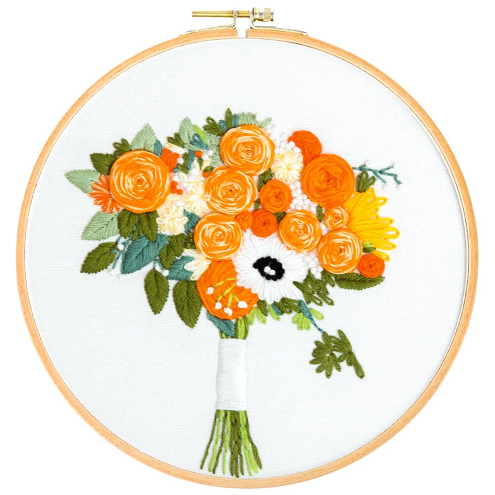 DIY Stamped Embroidery Starter Kit With Flowers Plants Pattern Embroidery Cloth Color Threads Tool Kit Handmade Embroidery: 7