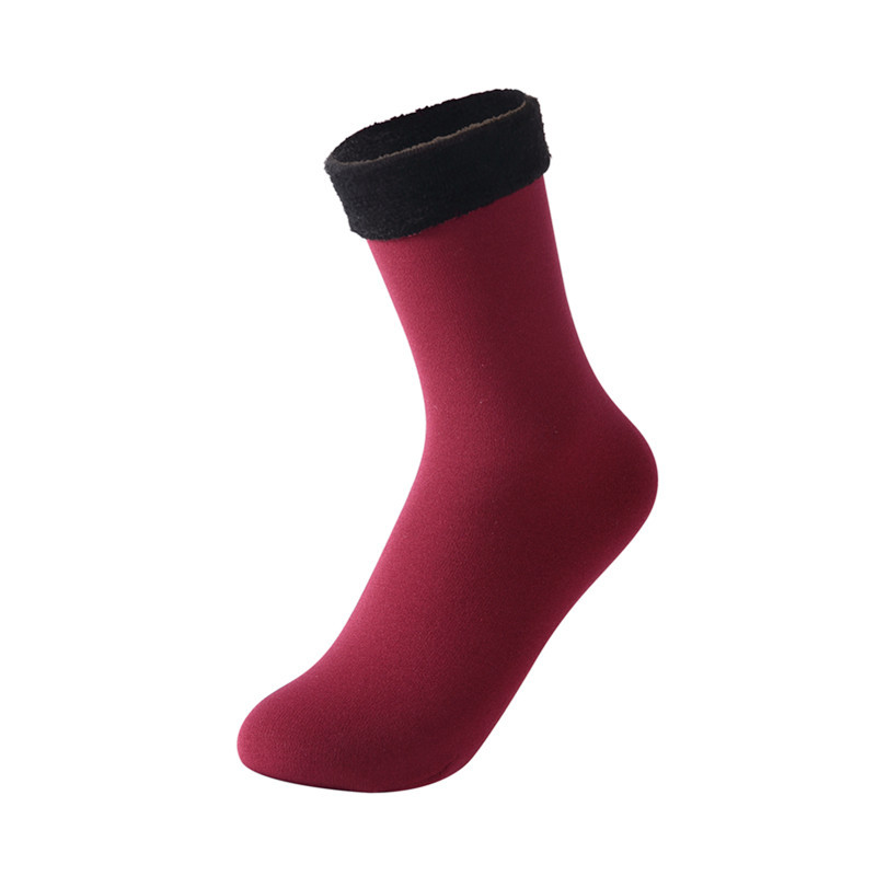 Warm Female Socks Thicken Thermal Wool Cashmere Snow Winter Socks Unisex Seamless Velvet Boots Floor Sleeping Socks heated: winered