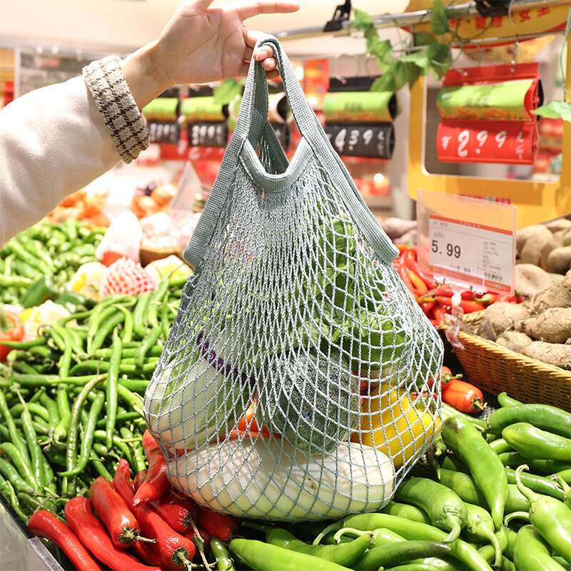 Sacchetti della spesa riutilizzabili portatili per la borsa della verdura della frutta borsa dell&#39;organizzatore della corda della maglia del cotone borse della spesa della rete della maniglia corta/lunga