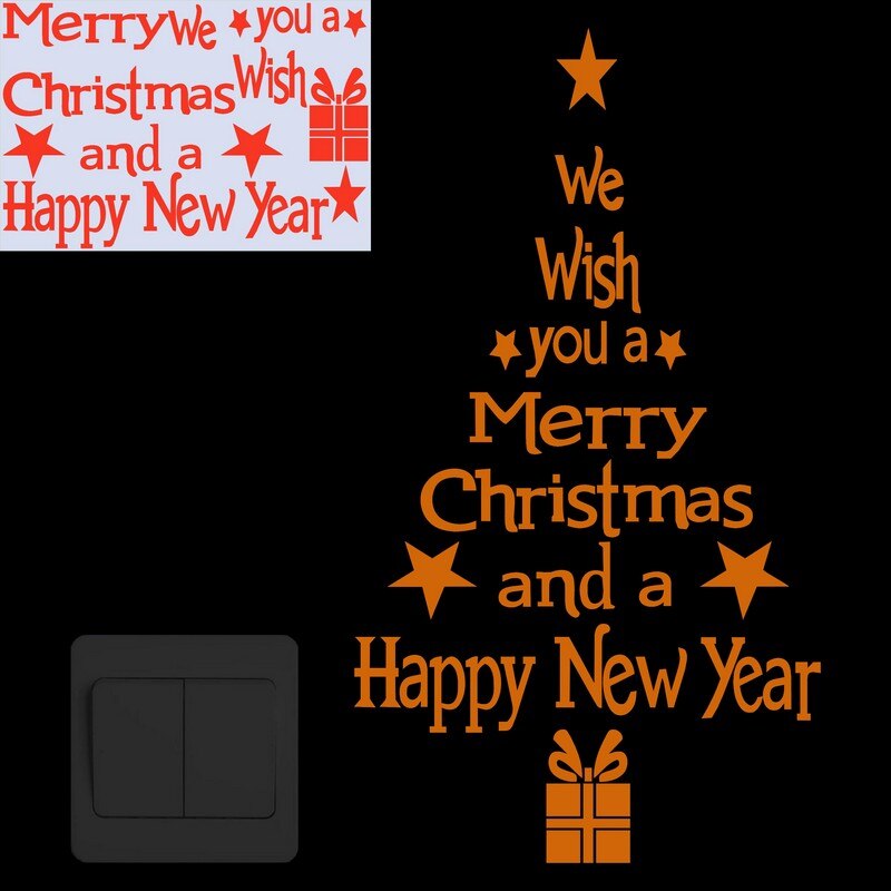 Merry Christmas Tree Glow in the Dark Wall Stickers Happy Year Shop Window Home Decor Switch DIY Decoration Luminous Sticker: SR