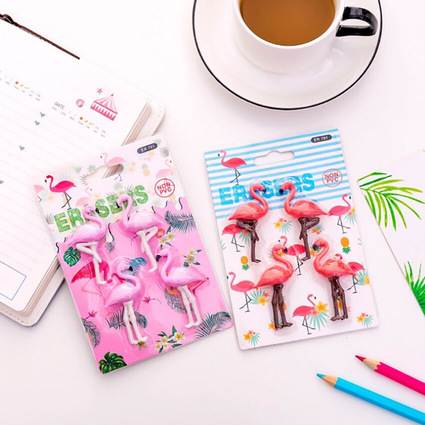 4 teile/satz Nette Karikatur Flamingo bilden Radiergummi freundlicher Korrektur Schreibwaren Gummi Bleistift Radiergummis Dekor Spielzeug Reiben Bausätze Schule Belohnungen