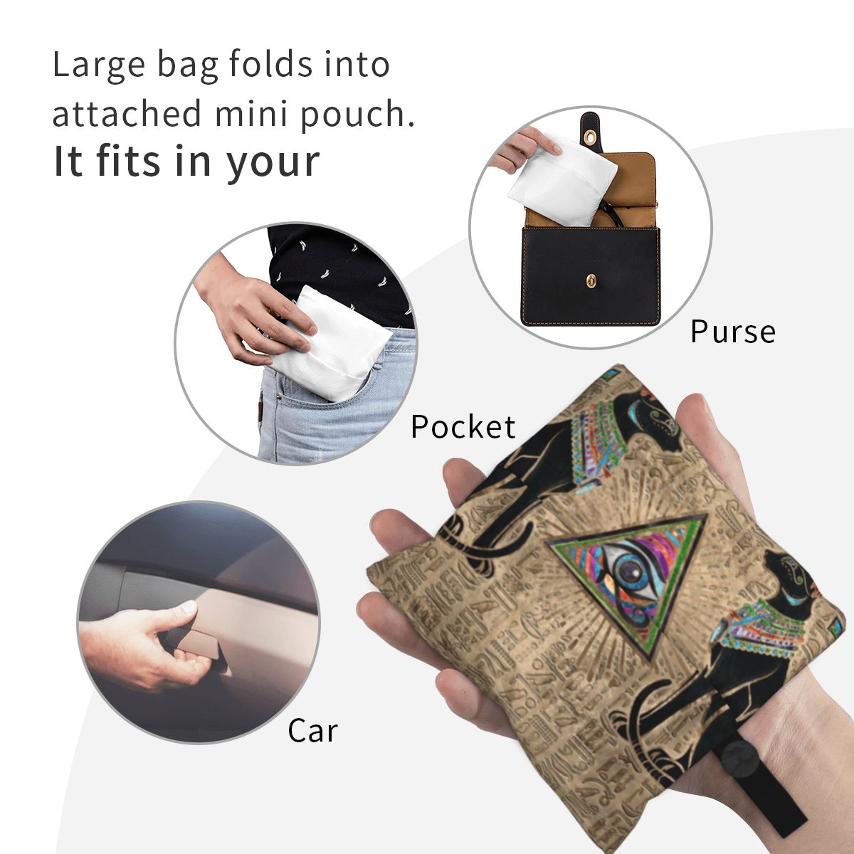 Custom Reusable Egyptian Cats And Eye Of Horus Shopping Bag Women Tote Bag Portable Ancient Egypt Groceries Shopper Bags