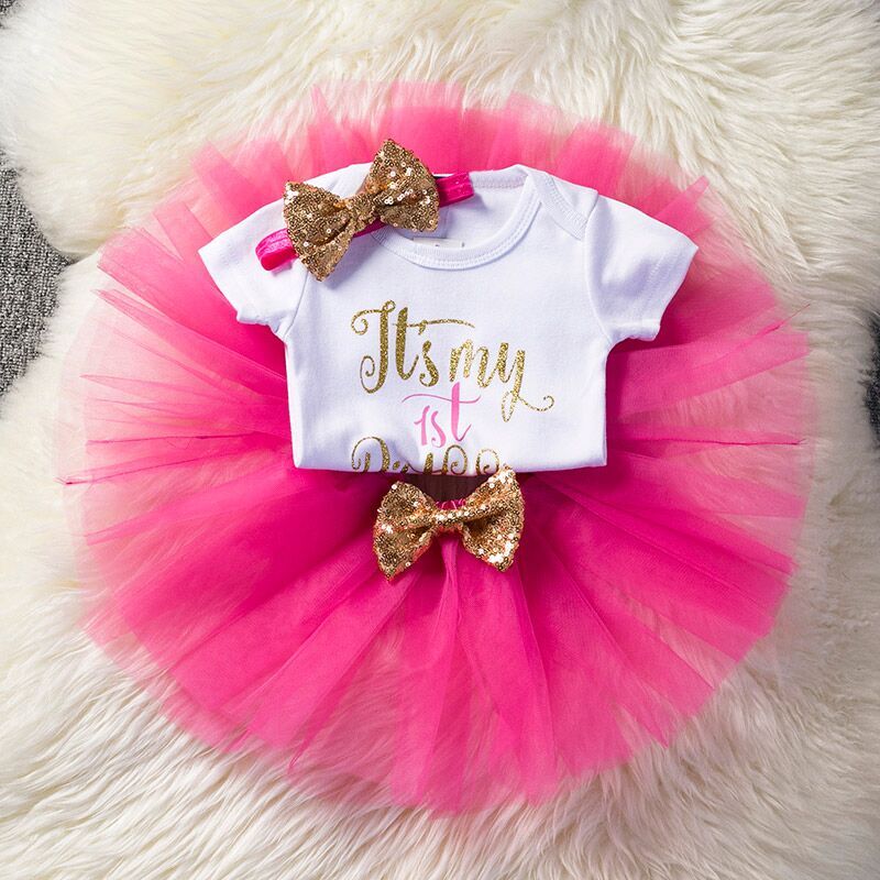 Baby fødselsdagskjole 1 år 3 stk outfits spædbarn småbørn pige tøj nyfødt baby tyl tutu vestido et år print tøj: Punkt 12