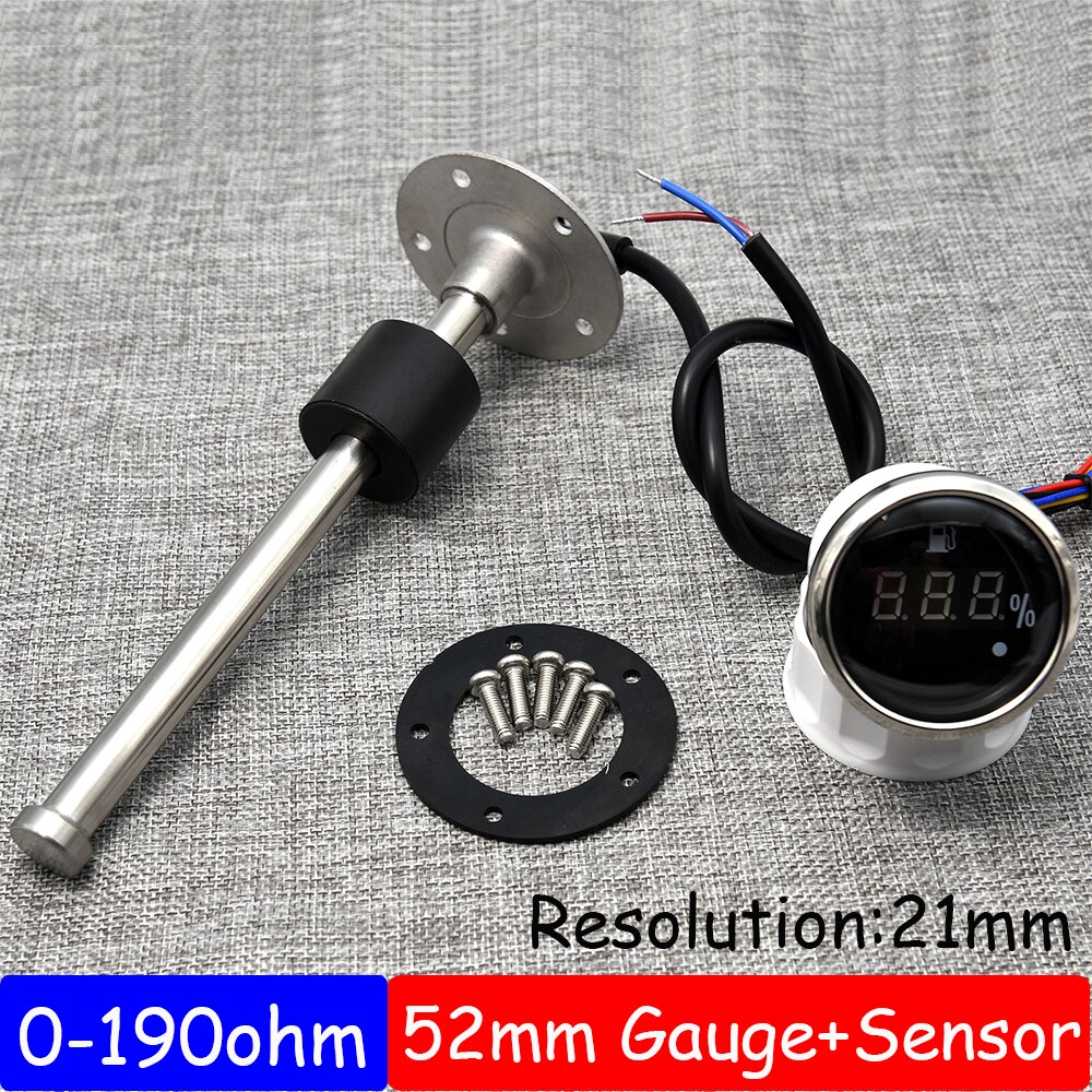 100% Digital 52MM Fuel Level Gauge Warning Light Oil Tank Indicator Marine Fuel Level Sensor 125mm 150mm 200mm 250mm 400mm 500mm