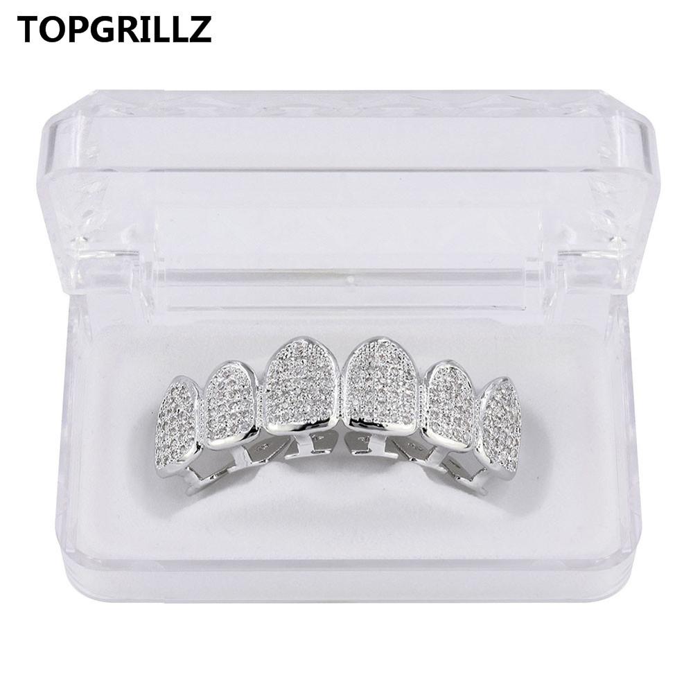 Topgrillz Classic 6/6 Hip Hop/Punk Tanden Grillz Set Goud Zilver Kleur Top &amp; Bottom Grills Dental Mond Caps cosplay Party: Silver Top