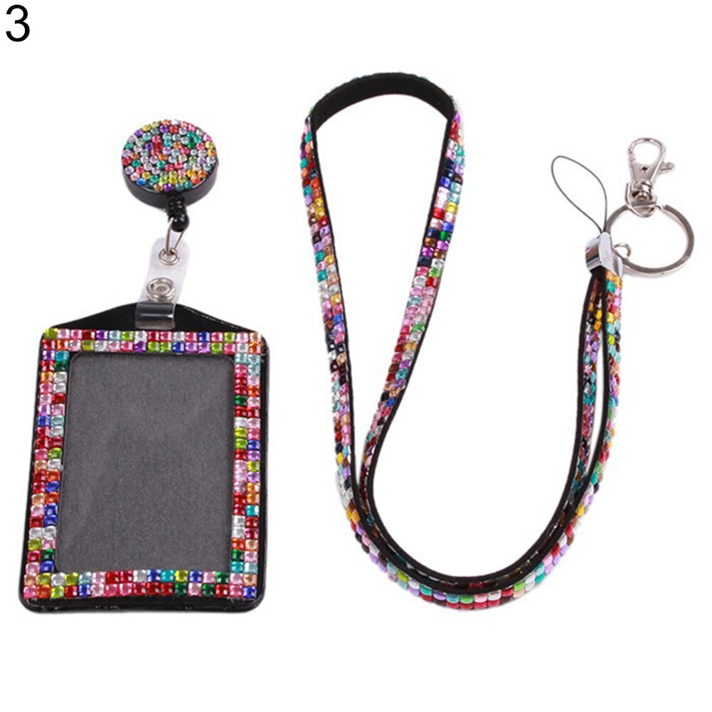 Intrekbare ID Badge Hals Lanyard Strass Case Naam Tag Kaarthouder Cover