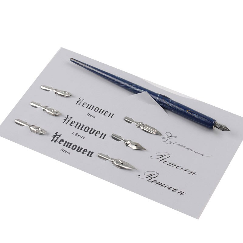 Dip Pen Wood Handcrafted Calligraphy Nib Holder Set with 6 Nib for Practicing Different Fonts Office Supplies School Dip Pens: Blue