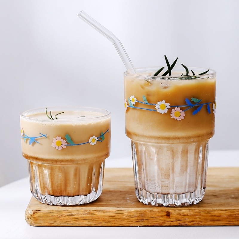 Style japonais et coréen Daisy verre glace fraîche café petit déjeuner lait tasse jus Cola lait thé bière verre peut être superposé