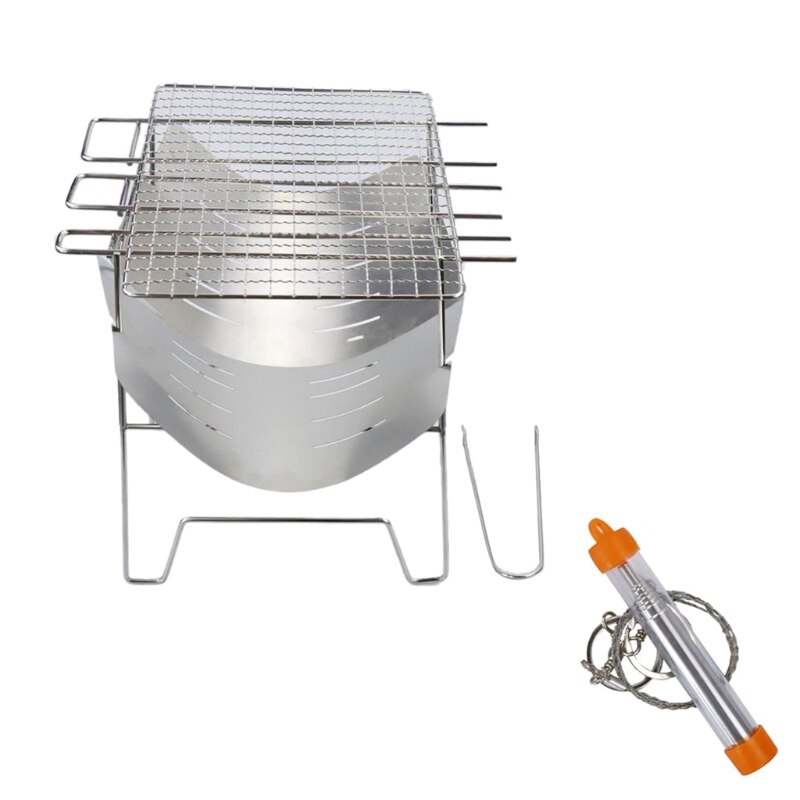 Camping Wood Stove Grill Folding Stainless Steel Firewood Buring Stove for Camping Cooking Picnic BBQ: B