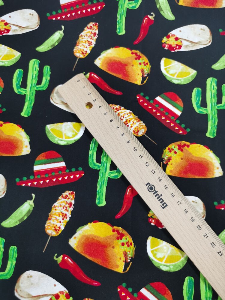 Tela de algodón con estampado espectacular para decoración del hogar, tejido textil colorido con de hamburguesa, perro , postre, limón, pimienta, Cactus, para vestido y ropa