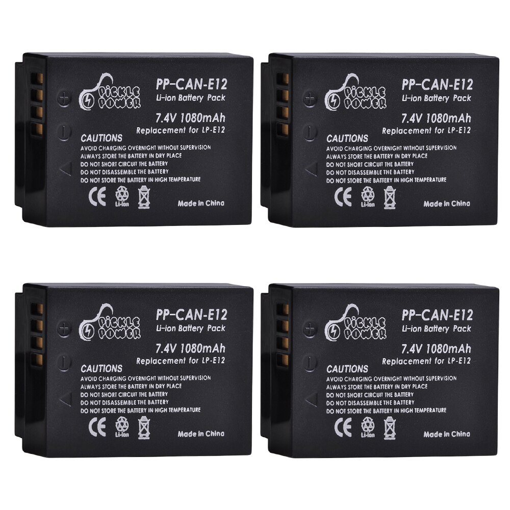 4 Uds LP-E12 LP E12 LPE12 Li-Ion batería y LED Dual USB cargador para Canon EOS M EOS M10 M50 M100 100D beso X7 rebelde SL1 Cámara: 4 Battery