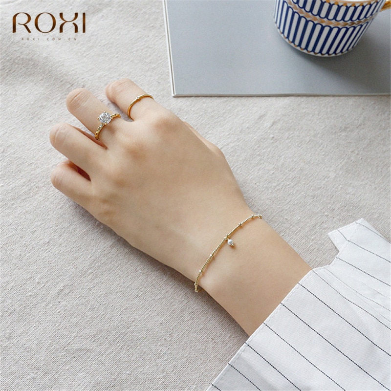 ROXI 925 Sterling Silber Armbinde Abstandshalter Perlen Kette Armbinde Minimalistischen Süßwasser Perle Armbänder für Frauen Schmuck