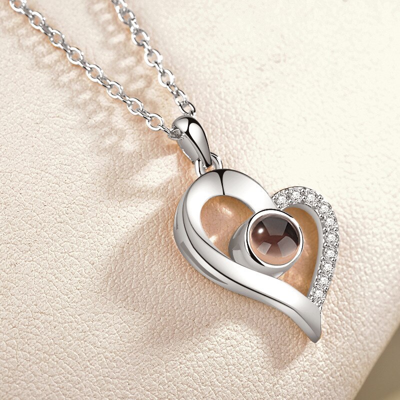 Rose Goud 100 Talen I Love U Projectie Hanger Ketting Voor Vrouwen Sieraden Liefde Geheugen Bruiloft Ketting Valentijnsdag: Zilver
