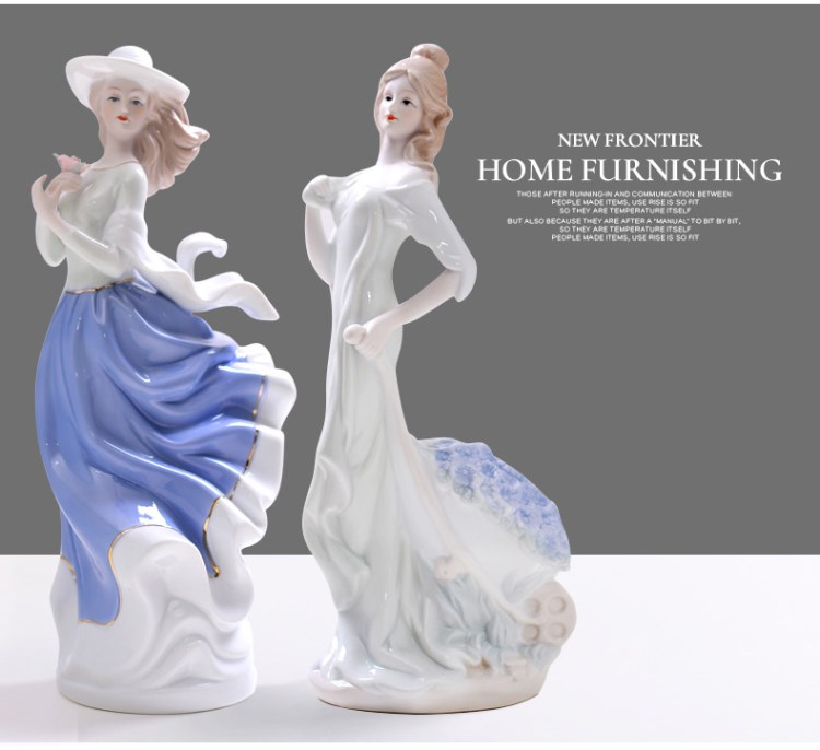 Decoración moderna para el hogar, artesanía de cerámica, figura de chica bonita, estatua, adornos europeos, vitrina de exhibición,