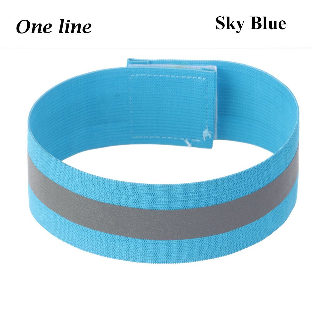 1PC Reflektierende Band Elastische Armbinde Armbinde Hand Knöchel Bein Warnung binden Gurt Nacht Sicherheit Alarm Band für Sport Radfahren: Himmel Blau-eins Linie