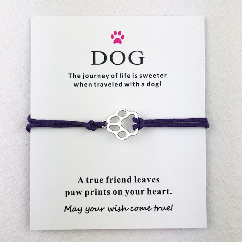 Tibetaans Zilveren Hond Kat Poot Verbinding Charms Manchet Multilayer Wax Touw Dier Armbanden Vrouwen Mannen Met Card Armband Sieraden: B0171