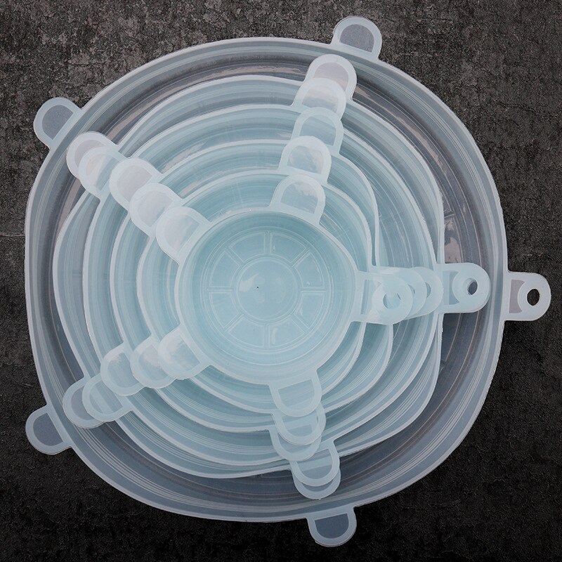6 pièces/ensemble couvercle universel en Silicone alimentaire couvercles extensibles en Silicone pour ustensiles de cuisine couvercles extensibles réutilisables couverture de micro-ondes de cuisine directe: 6pc Blue 2