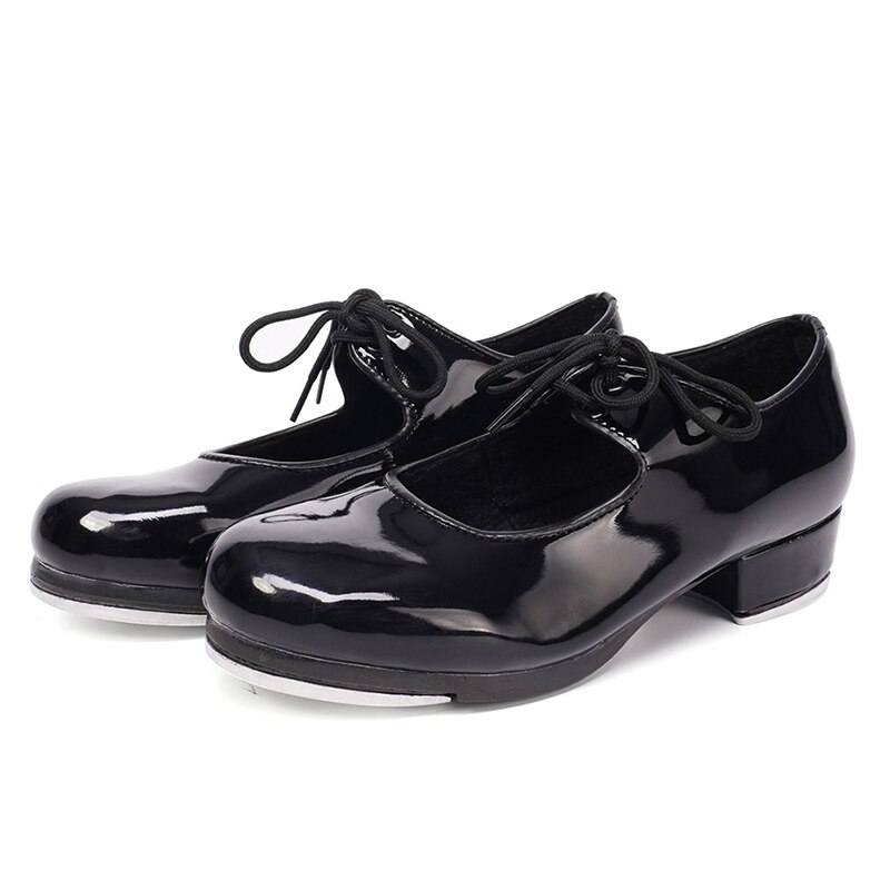 Tap dansesko kvinder lyse sorte snørebånd sko sko diskant aluminium plade sparkede sko åndbart læder rundt hovedhane