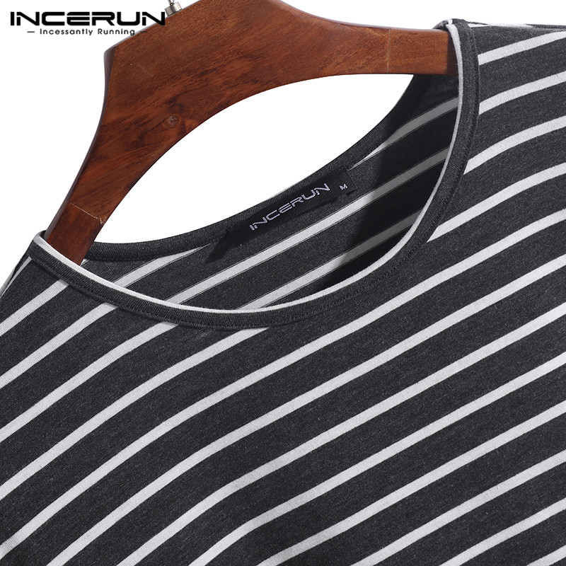 INCERUN Striped Loose Men Sleepwear Sleep Tops Short Sleeve O Neck Comfortable Leisure Homewear Shirt Men Blouse S-5XL