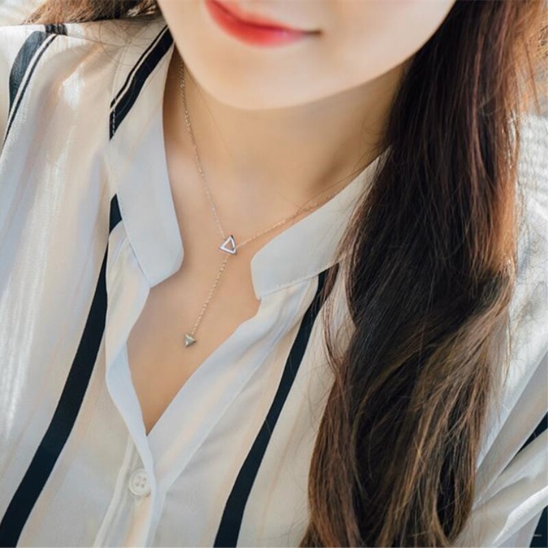 Geometry Triangle Korean Fresh Simple 925 Sterling Silver Temperament Personality Female Necklace SNE140: S