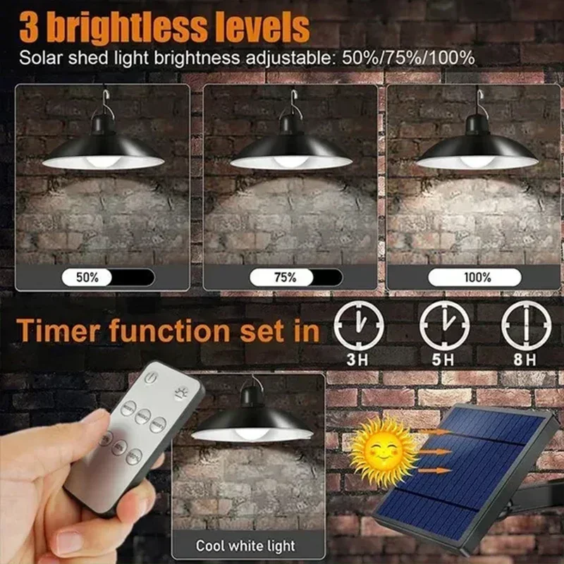 Hanglamp op zonne-energie Buiten Waterdichte LED-lamp Dubbele kop Kroonluchter Decoraties met afstandsbediening voor binnenschuur Schuurkamer
