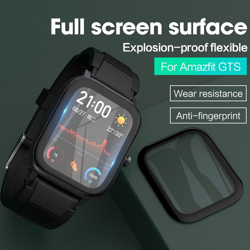 Skærmbeskytter til huami amazfit gts beskyttende filmbeskytter fuldt omslag 3d buet komposit fleksibelt smart ur tilbehør