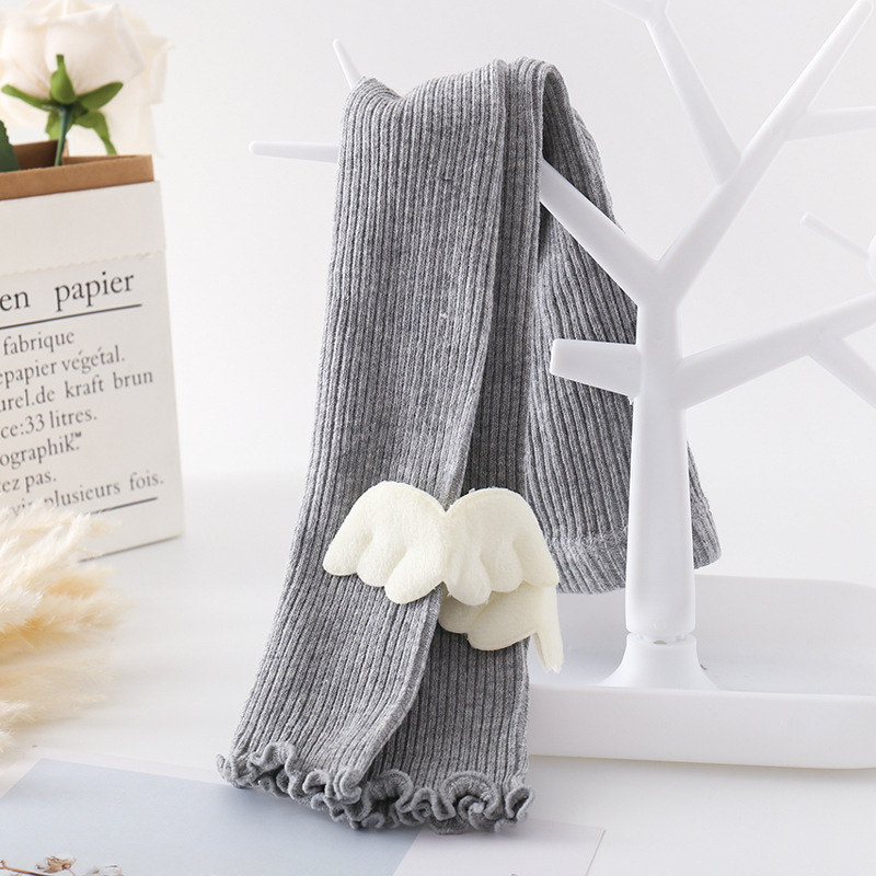 Katoenen Baby Meisje Panty Winter Herfst Warm Leuke Vleugels Ruche Meisjes Panty Broek Zachte Breien Baby Meisje Panty Pasgeboren: gray / 12-24 M