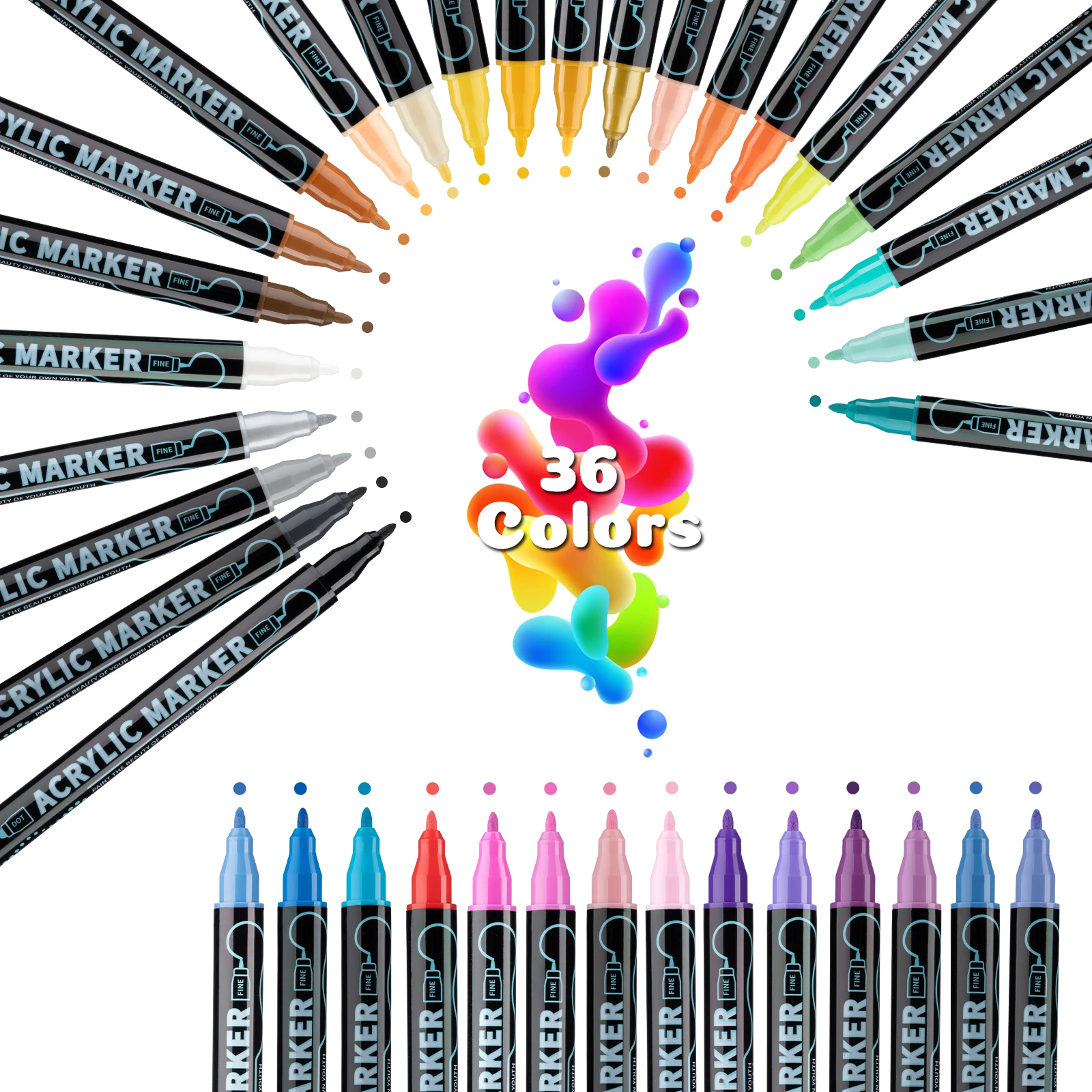 12–72 Farben Acryl-Gouache-Farbstifte, Pinsel-Zeichenmarker-einstellen für professionelle Künstler, freundlicher, Graffiti-Stoffmarker mit zwei Spitzen: verrotten