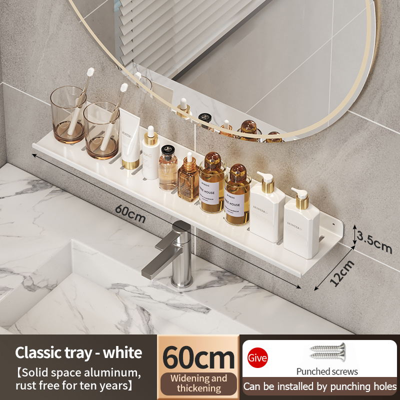 Wasserhahn-Aufbewahrungstablett, Badezimmer-Aufbewahrungsregal, WC mit Spiegel vorne, Waschbecken, Waschbecken, nicht perforiertes Badezimmerregal