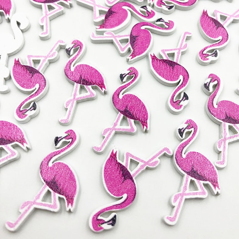 50 Stuks Geen-Gaten Flamingo Houten Knoppen Naaien Knoppen Scrapbooking Ambachten Accessoires 22*35 Mm WB689