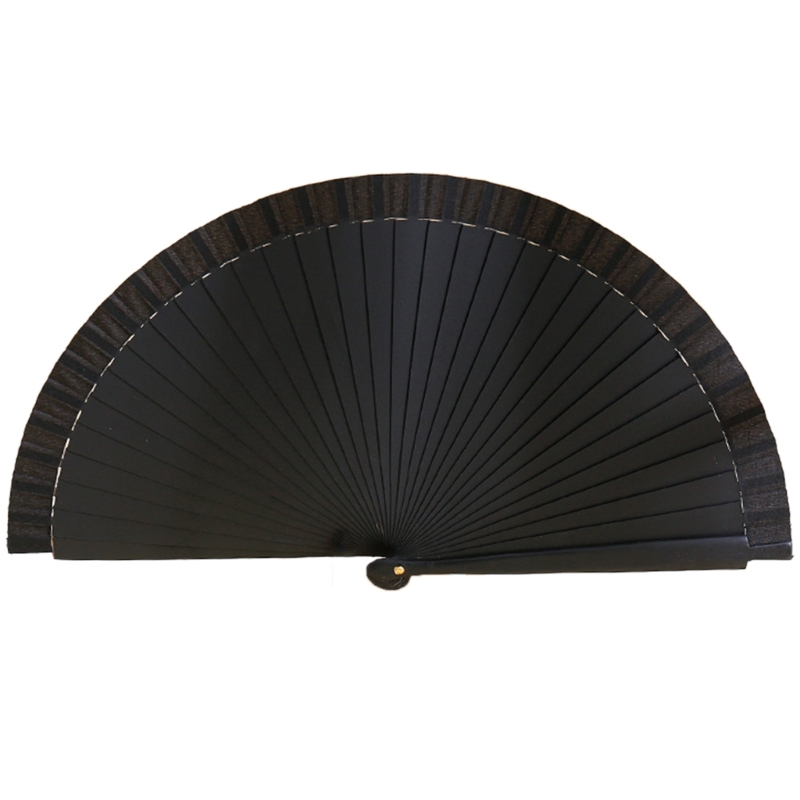 Abanico K1MF, abanico mano madera clásico y moderno, abanico plegable Color sólido español para bodas y: Negro