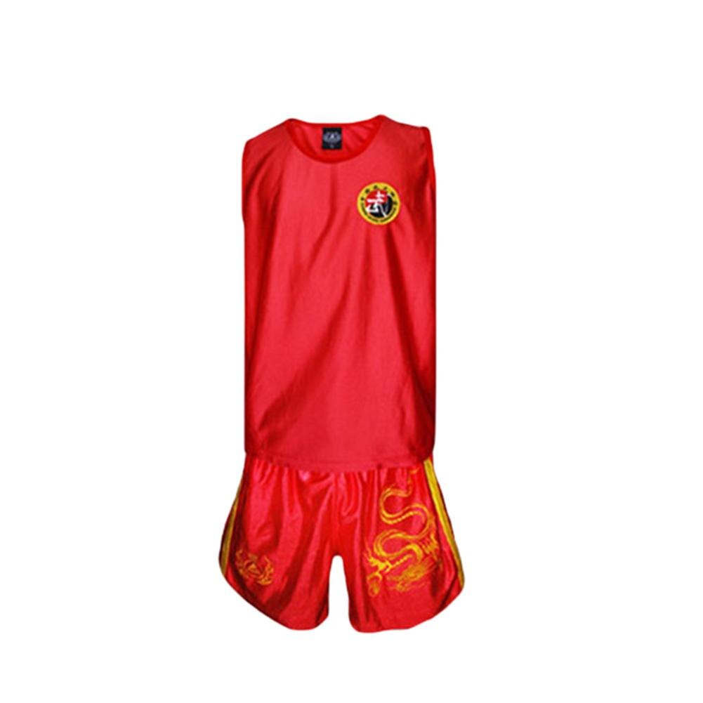Dragon Pattern Taekwondo Boxing Muay Thai Unisex Sleeveless Top Shorts Set: Red / XS