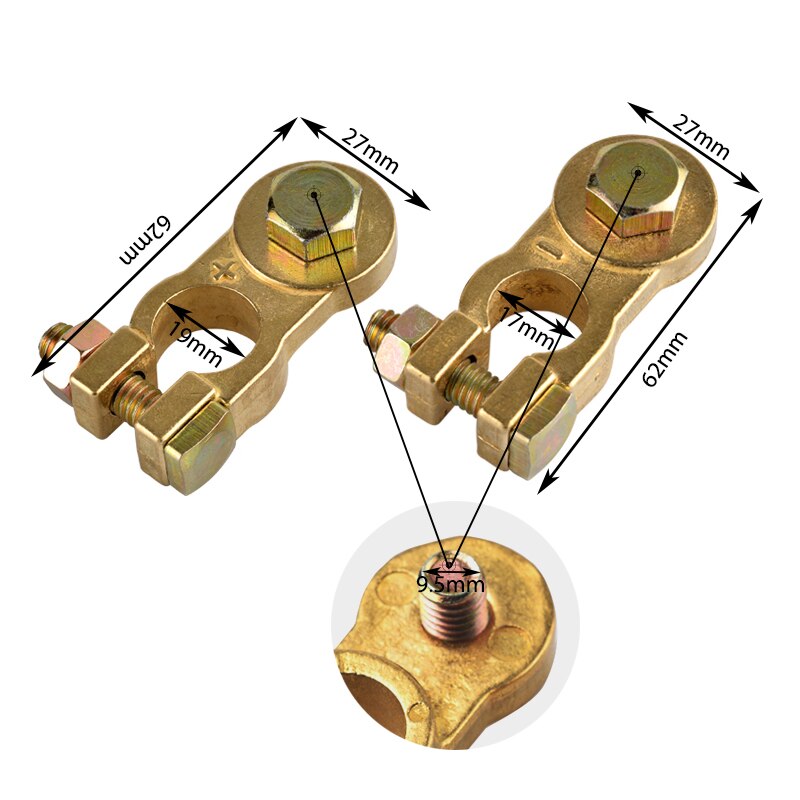 ! 2pcs Thicken Pure Copper Battery Connectors Battery Terminals Of the Battery Clamp (positive) and (negative)