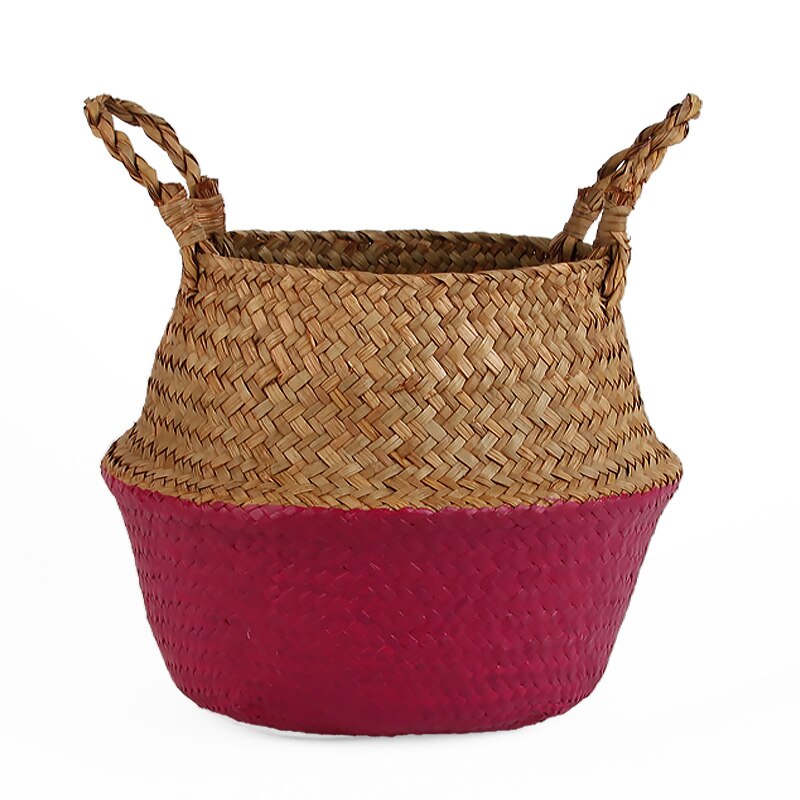 14 Colors Panier Osier Foldable Handmade Storage Basket Wicker Rattan Seagrass Straw Flower Pot Laundry Basket Cestas Mimbre