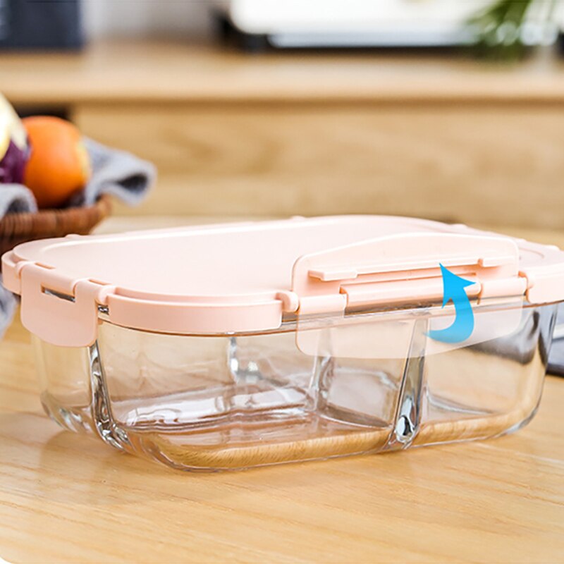 Glass Blue Lunch Box with Compartment Leakproof Food Container Microwave Bento Box Kitchen Meal Prep Storage Container