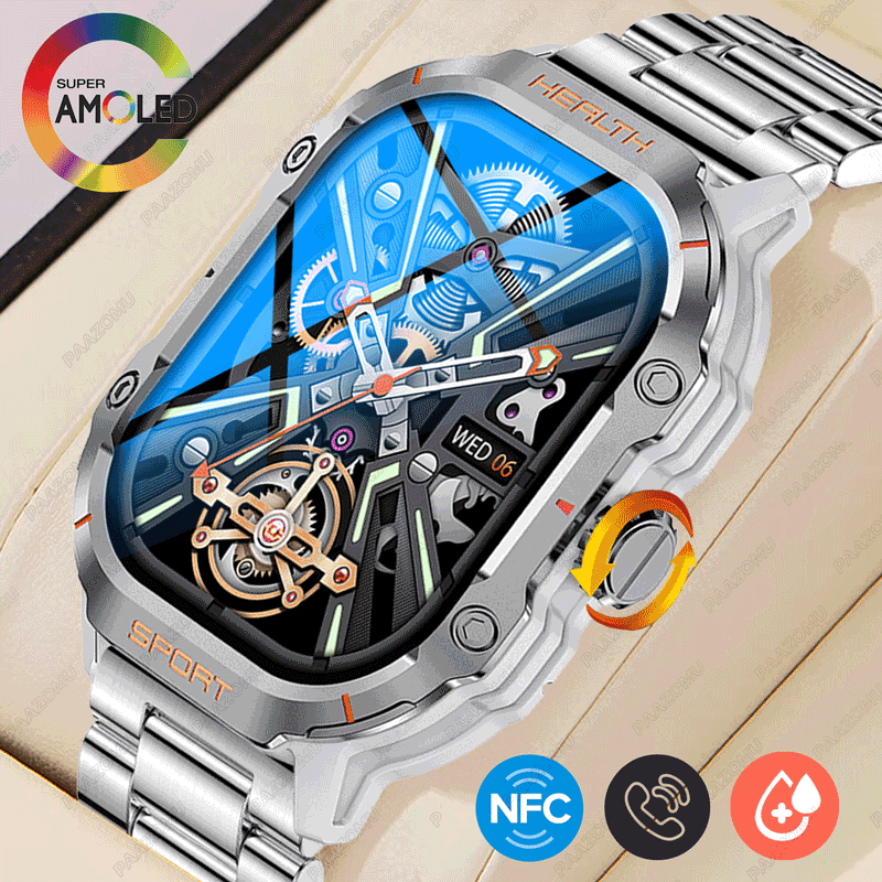 2025 nowy wojskowy Smartwatch 2.01 "AMOLED BT odpowiedź/zadzwoń NFC 100+ trybów sportowych opaska monitorująca aktywność fizyczną inteligentne zegarki dla android iOS