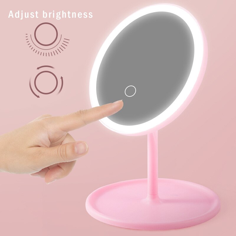 Escritorio Mesa Redonda espejo de tocador para maquillaje con luz Led 3 Color espejo cosmético portátil compacto de fondo de pequeños espejos