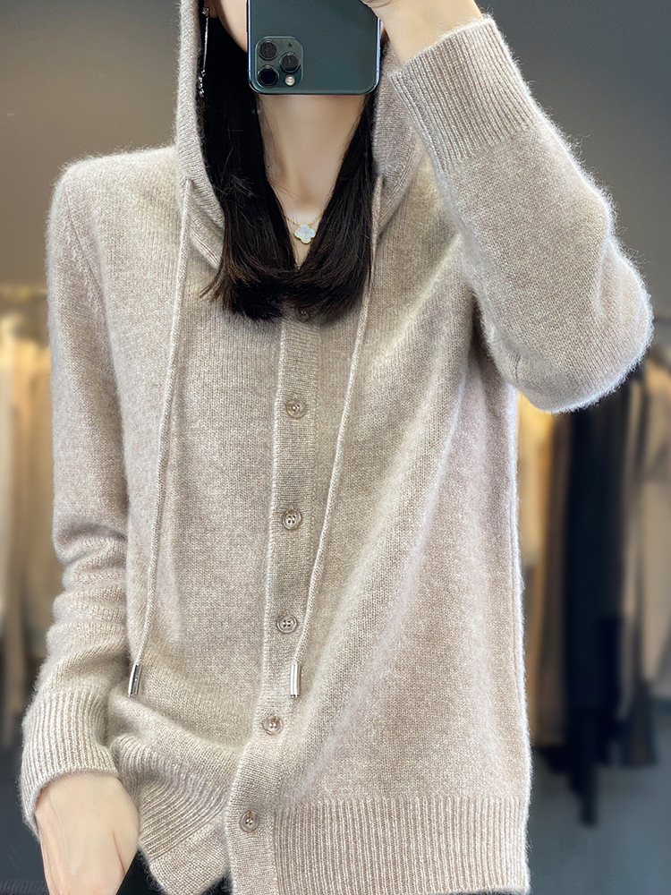 2025 novos cardigans de lã penteado camisola com capuz feminino manga longa malha outerwear senhora roupas de malha topos moda tendência casual