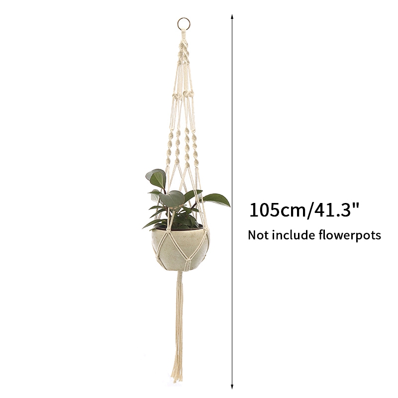 Tuinieren Groene Plant Hangende Mand Katoenen Touw Hanger Bloempot Handgemaakte Macrame Pot Zakmuur Boho Binnenplaats Home Decor: Licht Groen