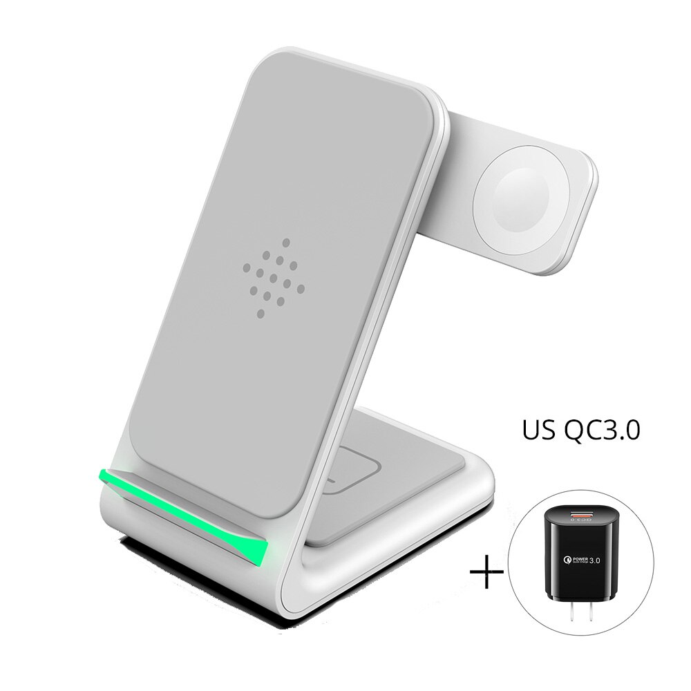 Betty 3 In 1 Draadloze Laders Voor Iphones Opvouwbare Charging Stand Airpods Iwatch Iphone 12/12 Pro Max Draadloze Oplader Station: White Charging QC US