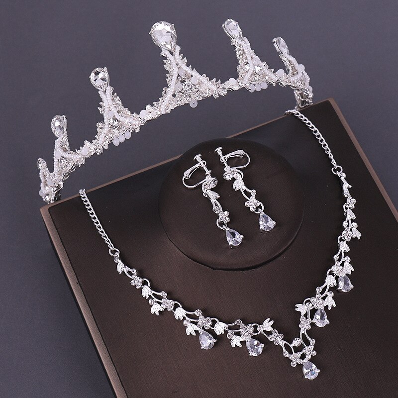 Crystal Bridal Sieraden Sets Parels Bruiloft Kronen En Tiara Vrouwen Oorbel En Ketting Set Vrouwen Accessoires T127