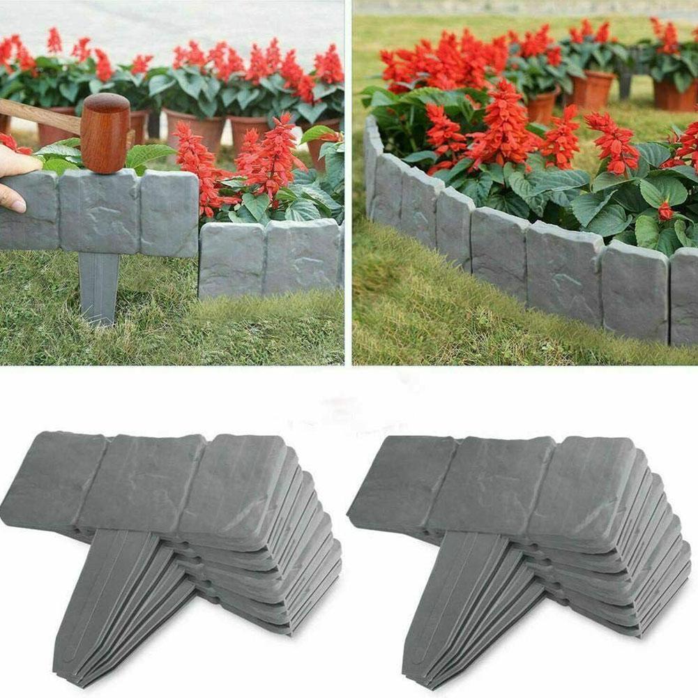 1/10/20pcs Grey Stone Effect Border Edging DIY Plastic Border Edging Lawn Landscape Decorative Garden Plant M7C8