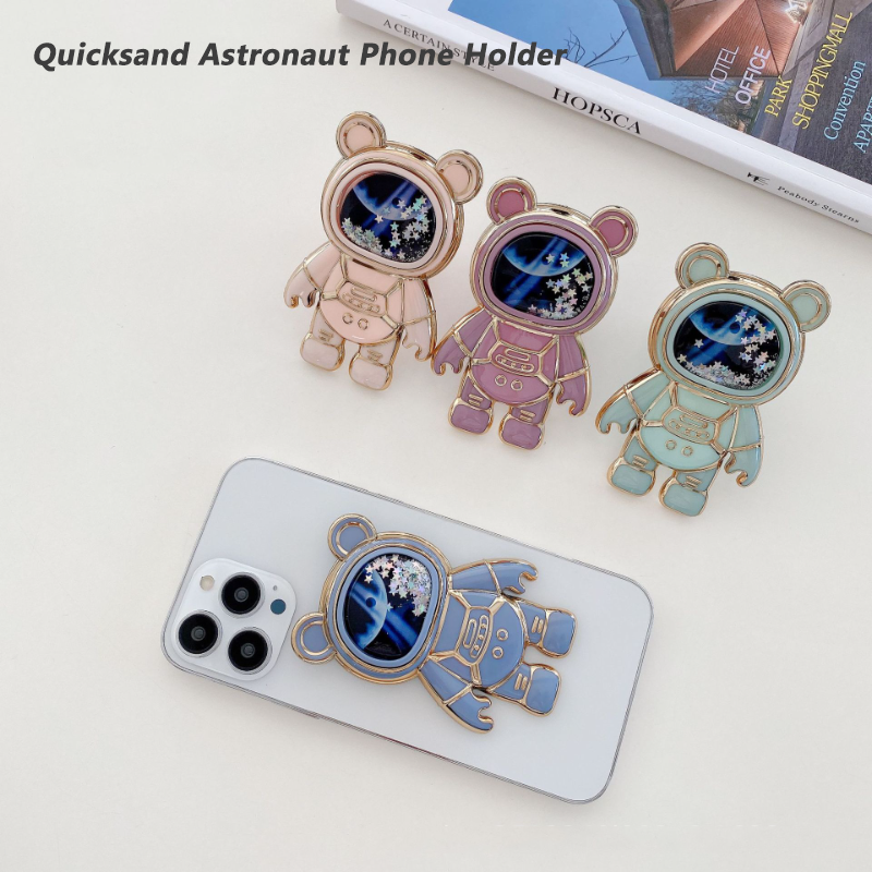 Faltbare Desktop Halterung Kawaii Cartoon Ständer Nette Flüssigkeit Treibsand Astronaut Ständer Halter Telefon Halter Schreibtisch Zubehör