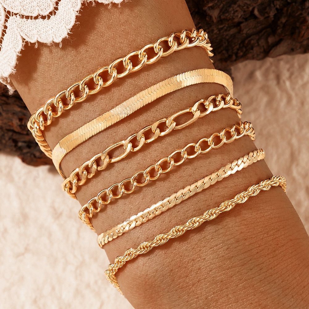 6pcs/4pcs nuova combinazione a catena geometrica fatta a mano della catena della corda della spiaggia a più strati ha messo i gioielli della catena del serpente Punk di Boho dell'oro di estate