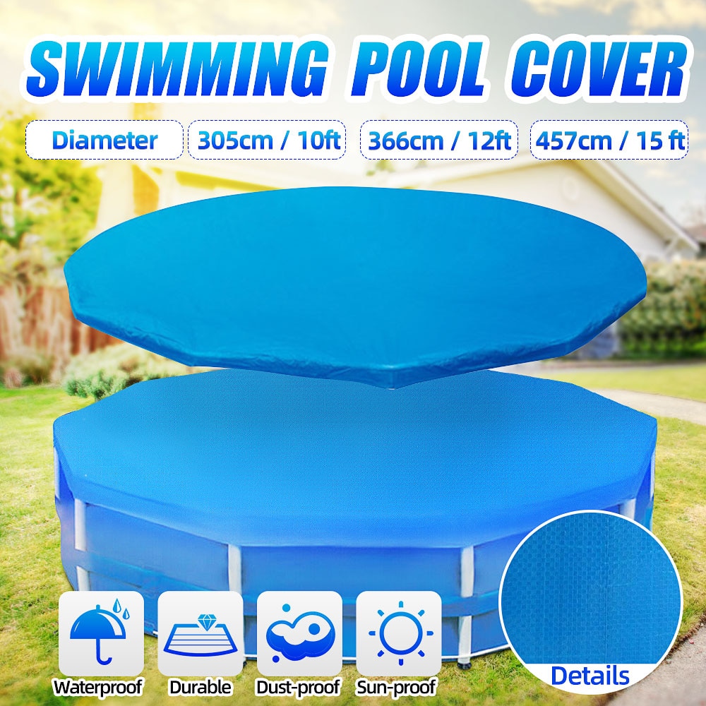 10/12/15 ft Round Swimming Paddling Pool Cover Waterproof Dustproof Outdoor Garden Swim Pool UV-resistant Cover with Rope