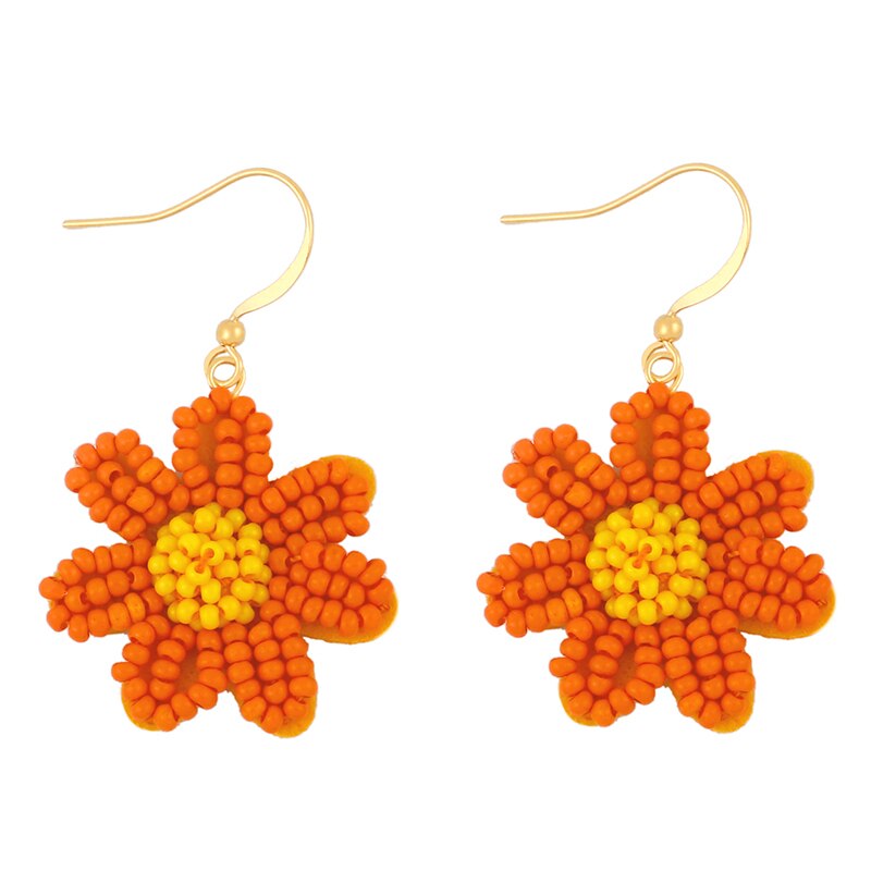 Handmade Green Beaded Daisy Sunflower Earrings For Women Multicolor Seed Bead Earrings Bohemian Jewelry erst90: orange