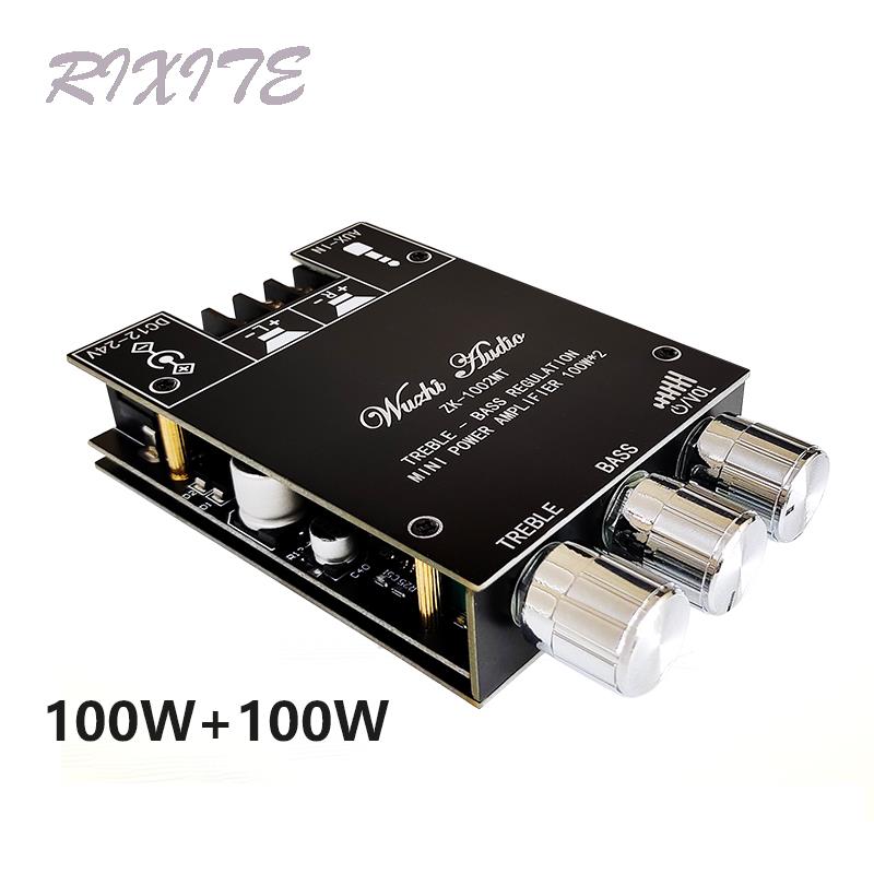 ZK-1002MT 2x100W Bluetooth 5.0 Subwoofer Amplifier Board Power Audio Stereo Amplifier Board AUX Bass Treble AMP Home Theater