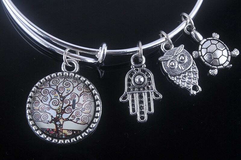 18 Styles Cabochon Dome Tree of Life charms Bracelet Adjustable Expandable Wire Bangles for Women Fine Jewelry B013: 17