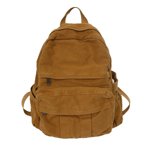 Vintage Casual Backpack Women Travel Bag High Capacity Solid Color Women's Backpack Student Zipper School Bag: brown