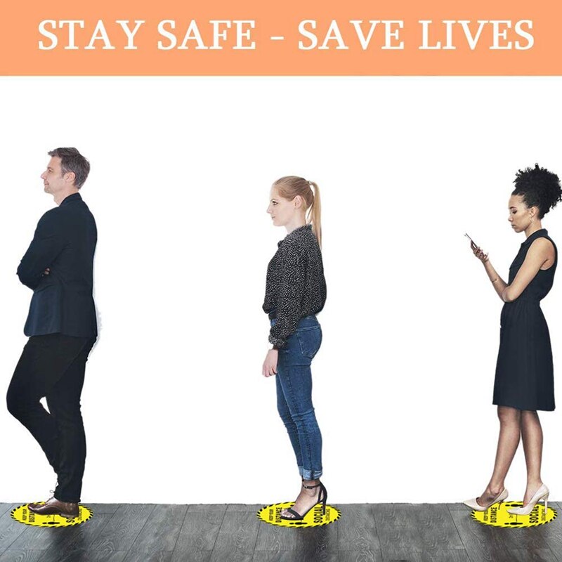 Social Distancing Floor Decals 10 Safe Floor Sign Stickers Shopping Mall Social Distance 12-Inch Removable Stickers
